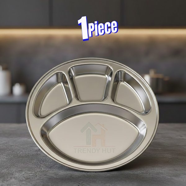 1 Piece Stainless Steel 4 Compartment Dinner Plate
