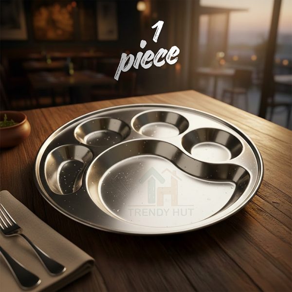 1 Piece Stainless Steel 5 Compartment Dinner Plate
