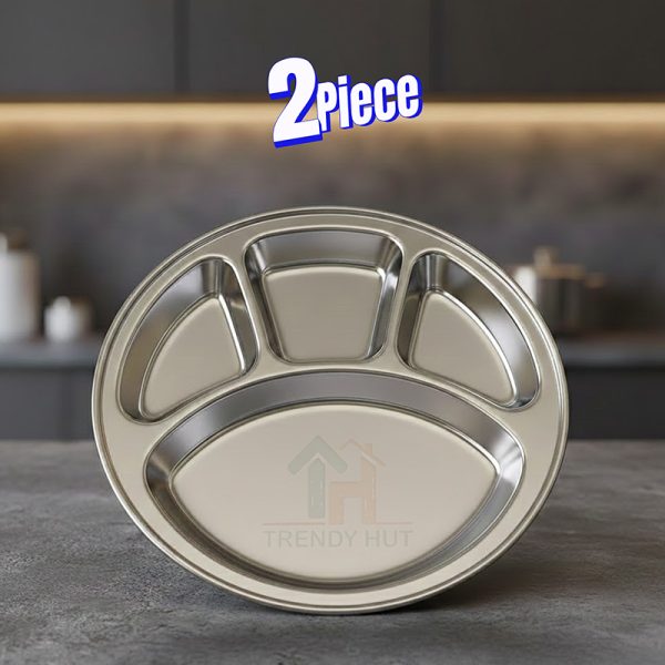 2 Piece Stainless Steel 4 Compartment Dinner Plate